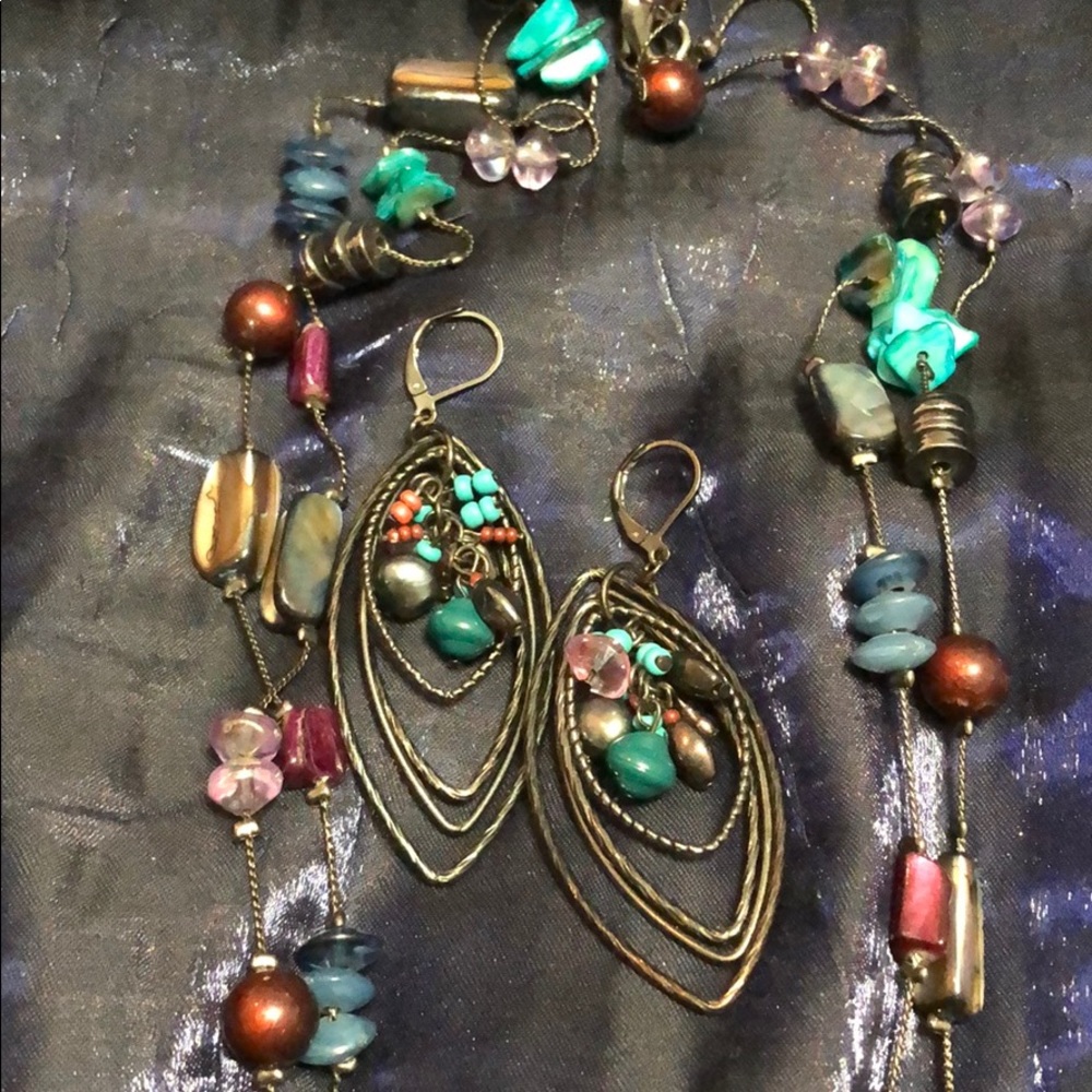 Stone and Shell Necklace and Earrings Set